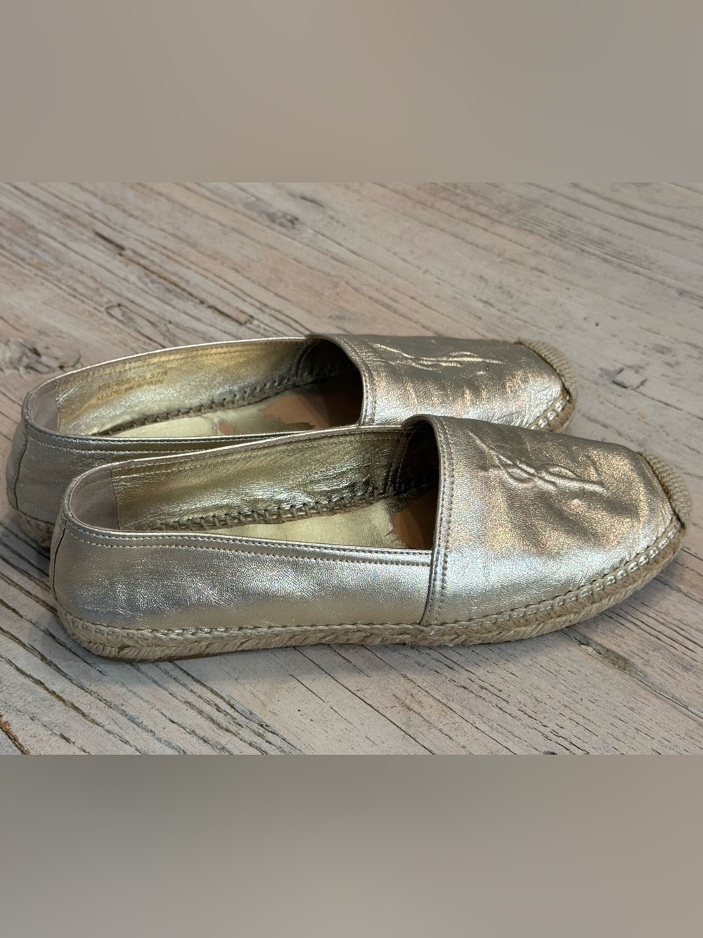 Yves Saint Laurent Gold Leather Monogram Espadrilles size 37.5 - Picture 10 of 15
